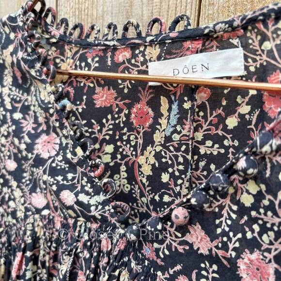 Doen Thistle Top Black Multi Floral Print Size Medium Blouse Boho Long Sleeve‎ - Picture 7 of 17